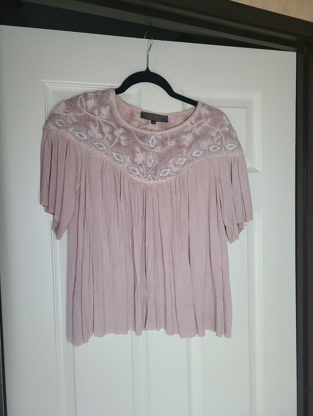 Madeline Dusty Rose Embroidered Pleated Blouse
